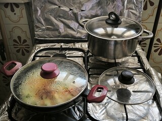 pots on the stove