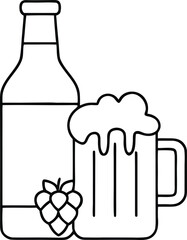 glass of beer, bottle and hops cone combo for oktoberfest icon