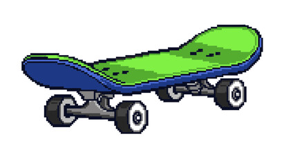 Pixel art icon of a skateboard on a white background, perfect for web design and icons