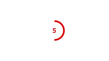 10 seconds countdown timer with red circle countdown animation and red number countdown on white background 0 to 10 seconds on transparent background with alpha channel, 10 second countdown