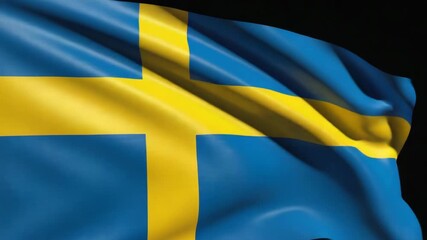Dynamic Swedish flag waves majestically, symbolizing national pride and heritage in a powerful visual display.