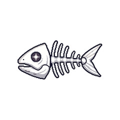 Pixel art icon of a fish skeleton on a white background, perfect for web design and apps