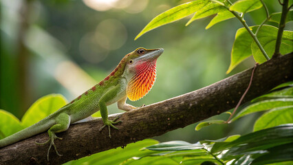 Male Anole Showing Bright Throat Fan