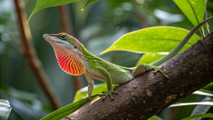 Colorful Dewlap Display of an Anole Lizard