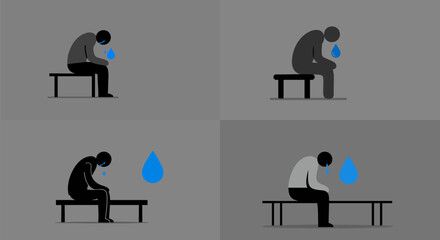 Sad Man in Tears sitting on a bench