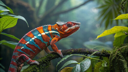 Vibrant Panther Chameleon in Red and Blue Colors