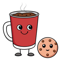 Cute Hot Chocolate and Cookie Characters Having Fun Together