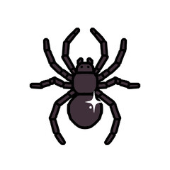 Fototapeta premium Pixel art illustration of a menacing black spider with eight legs on a white backdrop, a striking graphic emblem