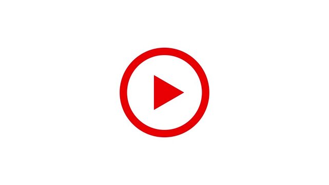 Play button icon animation on circle. video player icon triangle shape button icon animation with white background.