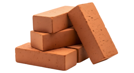 Pile of red clay bricks stacked for construction, perfect for architectural design and building projects, conveying strength and durability.