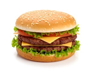 Delicious Double Cheeseburger on White Background, Ready to Eat.