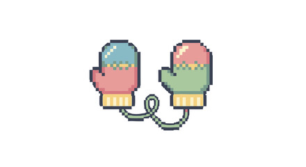 Pixel Art Mittens Connected Winter Warmth in Retro Style