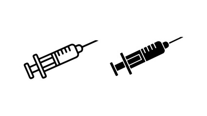 Syringe icon set in line and solid glyph styles. Medical injection vector symbol collection isolated on a white background.