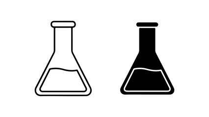 Set of Erlenmeyer Flask Icons in Outline and Solid Styles for Science and Chemistry Concepts