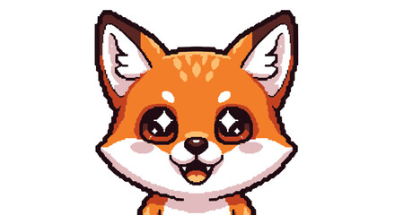 Obraz premium Adorable pixel art fox cub icon with big sparkly eyes and a happy smile