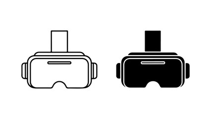 Virtual Reality Headset Icon Set in Outline and Solid Styles Isolated on a White Background