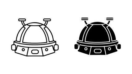 Sci-Fi Astronaut Helmet Icon Set in Outline and Solid Glyph Styles on a White Background