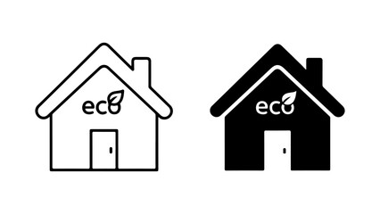 Eco House Icon Set with Leaf Logo for Sustainable Living, Featuring Line and Glyph Styles