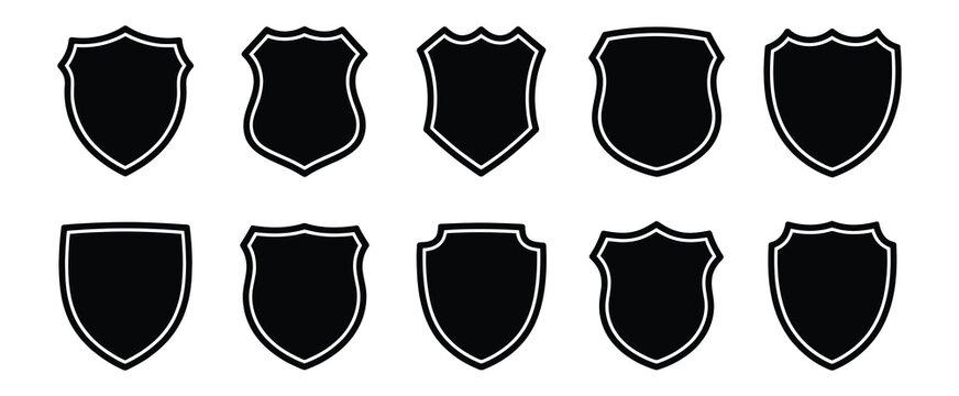 WebVector art of a collection of ten shields are displayed in varying shapes and designs, , showcasing a range of heraldic and protective symbols for different applications