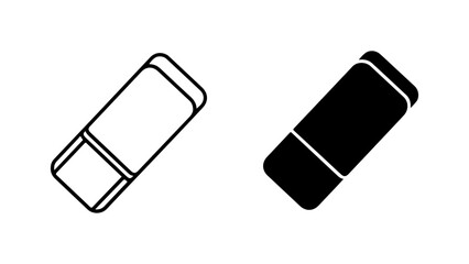 Eraser Icon Set with Outline and Solid Glyph Styles Isolated on a White Background