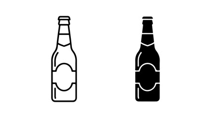 Beer Bottle Icon Set with Outline and Solid Glyph Styles on a White Background
