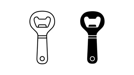 Collection of Bottle Opener Icons in Outline and Solid Silhouette Styles, Isolated on a White Background
