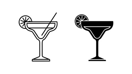 Margarita Cocktail Icon Set with Outline and Solid Glyph Styles, Isolated on a White Background