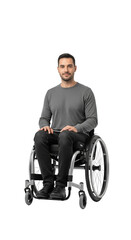Confident man in wheelchair looking at camera, representing accessibility, independence, and modern living