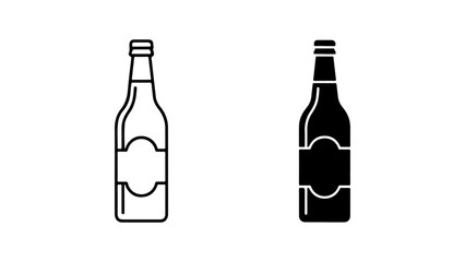 Beer Bottle Vector Icon Set in Outline and Solid Glyph Styles Isolated on a White Background