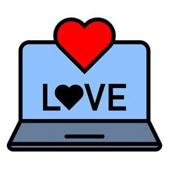 A passionate red heart button symbolizes the concept of computer romance and Valentine's Day