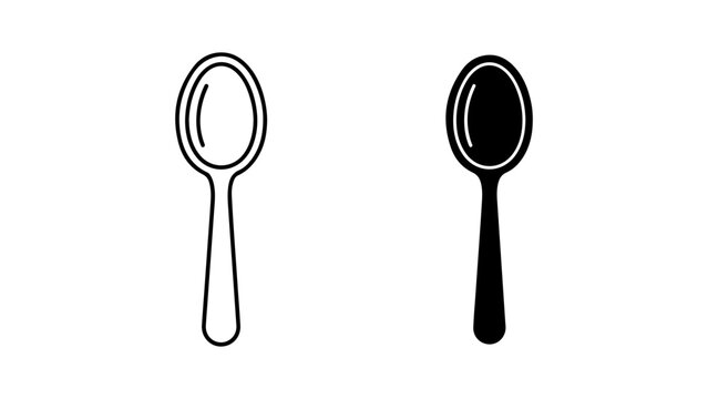 Set of Two Spoon Icons, Outline and Solid Silhouette Style, on a White Background