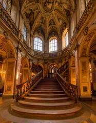 Obraz premium Grandiose spiral staircase in ornate hall