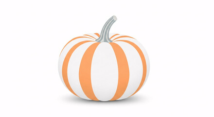 Isolated white pumpkin with orange stripes and a gray stem on a white background studio shot