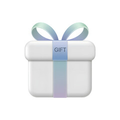 Isolated 3D Render of a Simple White Gift Box with Blue and Green Ribbon Against Black Background Perfect for Holiday Greetings and Celebrations