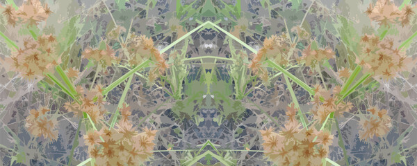 Seamless Pattern of Brown Grass Flowers with Abstract Symmetry