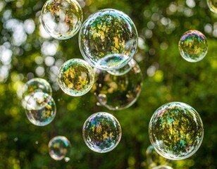 Naklejka premium soap bubbles in the forest