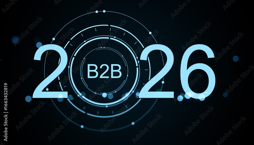 Poster futuristic b2b 2026 marketing interface with glowing digital elements and modern holographic design 