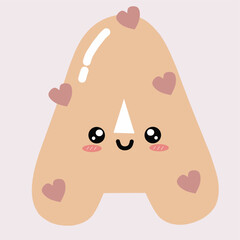 Illustration Cute Letter A Vector with Heart Elements Kawaii Style Design in Pastel Colors