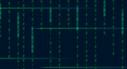 Binary Code Glow Numbers in Lines Background. Digital Programming Code Grid Abstract Futuristic Technology Illustration. Vector Illustration.