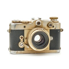Vintage gold-toned camera, showing age and wear