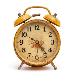 Vintage yellow alarm clock, showing time