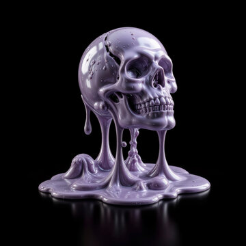 Iridescent abstract crystal glass 3d melting liquid skull floating reflecting colorful light