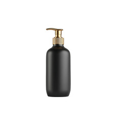 Elegant matte black pump bottle with golden accents for luxury skincare, haircare, or home fragrance, ideal for modern minimalist brands and eco-conscious products