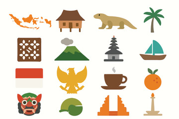 Indonesia Independence Day set of vector icons
