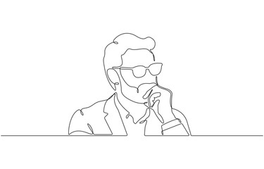 Continuous one line drawing of a thinking businessman in glasses.