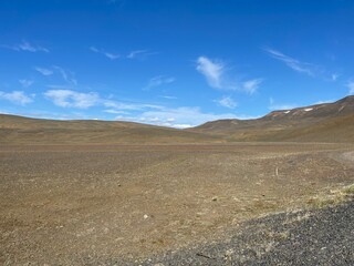 Barren Volcanic Plateau under Blue Sky in Iceland