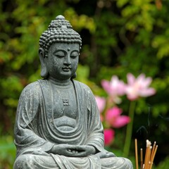 Buddha statue in garden setting (3)
