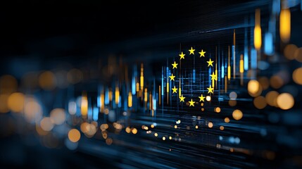 Financial Graph Blended with EU Stars Symbolizing Economic Movement