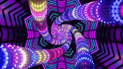 AI-generated abstract design of glowing spirals and hexagonal patterns in a dark, vibrant space - Powered by Adobe