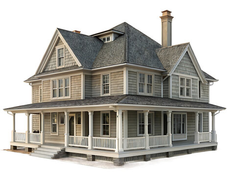 Beautiful Two Story House with Wrap Around Porch and Grey Cedar Shingle Siding Providing Cozy Living Spaces Perfect for a Family Home